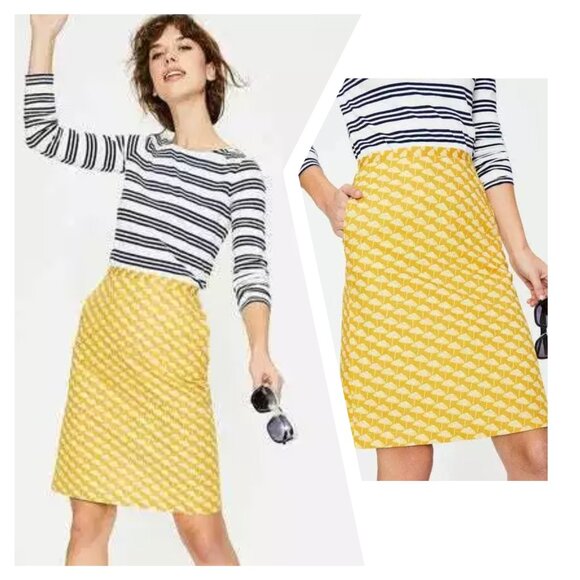 BODEN Petite 6P Yellow Mimosal Parasol Printed Cotton A-Line Skirt - Picture 1 of 7